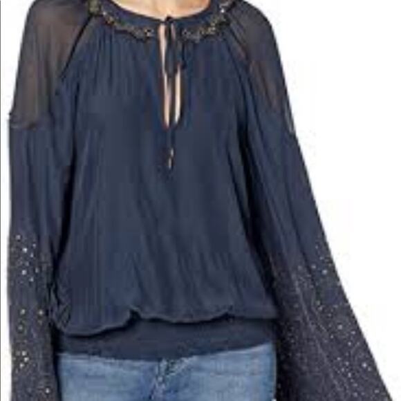 Ramy Brook Tilly Studded‎ Long Bell Sleeve V-Neck Blouse Top - Picture 4 of 12